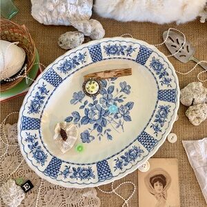 Vintage Blue Floral Ironstone Platter 🌊 Unique Home Decor / Kitchen / Nature